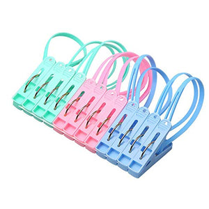 12PCS Plastic Clothes Clip Windproof Clothespin Anti-Slip Laundry Drying Clip with a Lock Belt Rack Hanger for Towel Bedsheet Socks Underwear Color Random