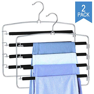 Clothes Pants Slack Hangers Non Slip Closet Storage Organizer Space Saving Hanger with Foam Padded Swing Arm for Pants Jeans Scarf Trousers Skirts (2-Pieces)