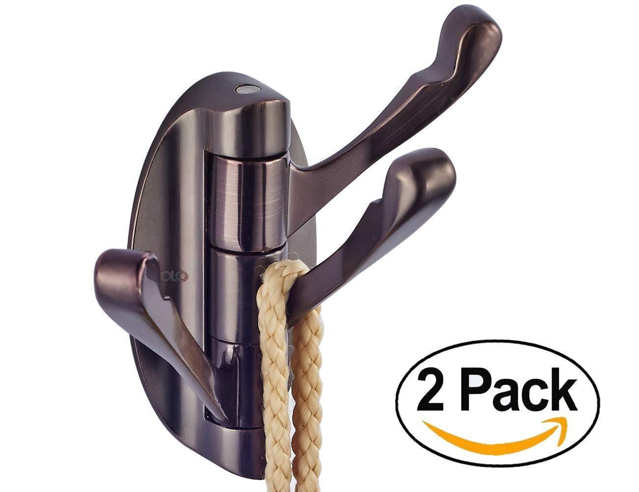 XOGOLO Swivel Hook 2 Pack for Heavy Duty Folding Swing Arm Triple Coat Hook with Multi Three Foldable Arms Towel/Clothes Hanger for Bathroom Kitchen Garage Wall Mount, Oil Rubbed Bronze