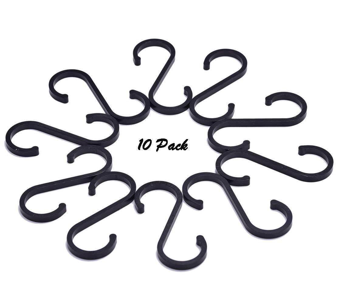 10 Pack S Hooks Heavy-Duty Solid Aluminum S Shaped Hanging Hooks for Kitchenware Pots Utensils Plants Towels Gardening Tools Clothes Hangers Multiple uses (Black)