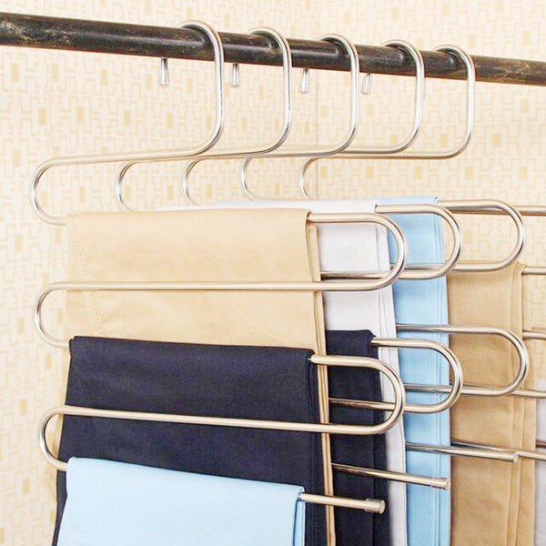 S Shape 5 Bars Pants Hanging Clothes Hanger Stainless Steel Durable Closet Helper