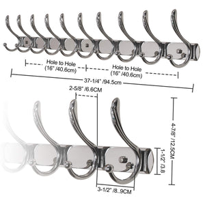 Dseap Wall Mounted Coat Rack (10-Hooks): Heavy Duty, Stainless Steel, Metal Coat Hook for Clothes Towel Hat Robes Mudroom Bathroom Entryway (Cock Tail, Chromed, 2 Packs)