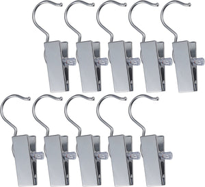 Pro Chef Kitchen Tools Stainless Steel Hanging Clip Hook - Set of 10 Brushed Nickel Clips to Organize and Hold Boots, Ball Caps, Baseball Hats, Laundry Hanger Metal Spring Clothespin Replacement