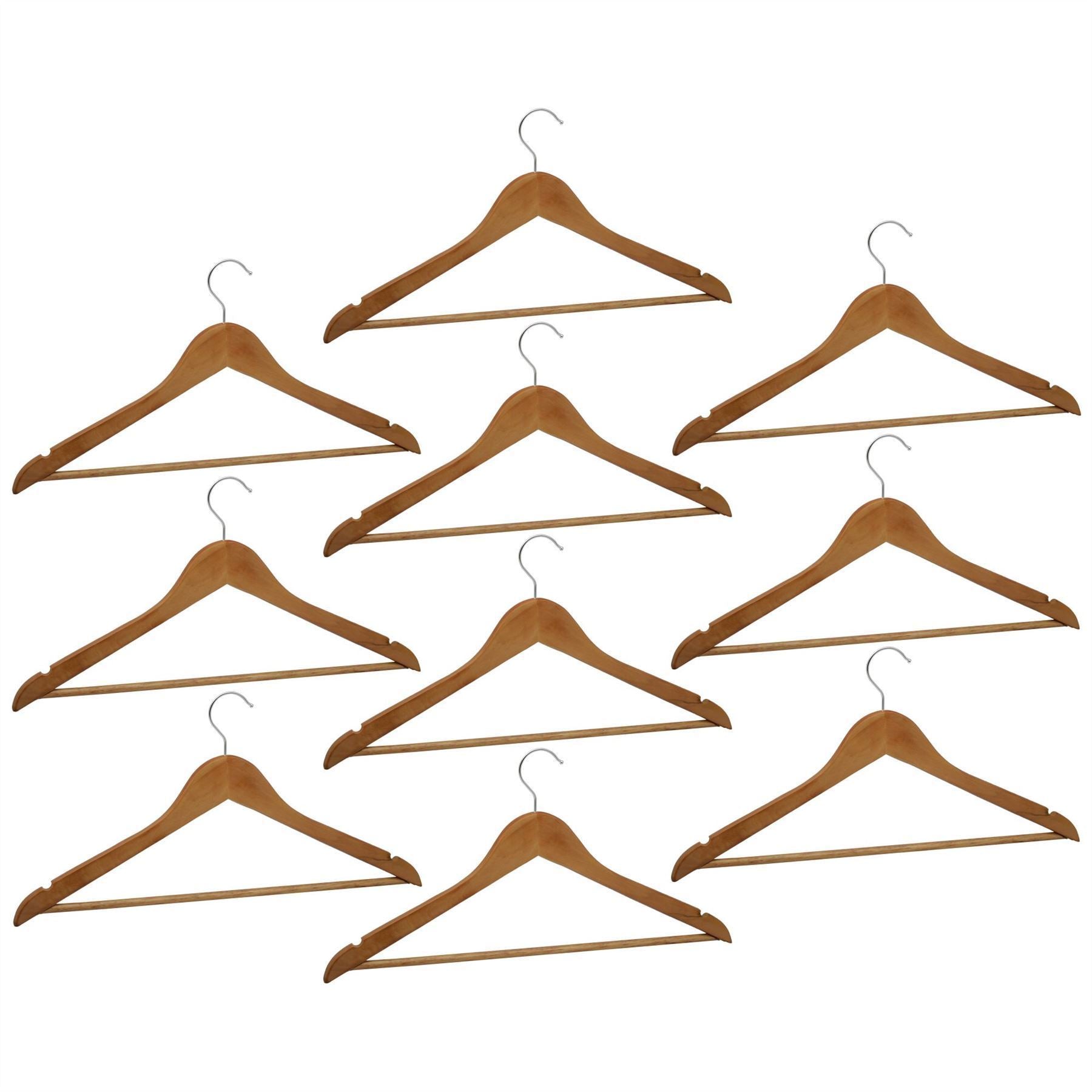 Harbour Housewares Wooden Clothes Hanger - Natural Wood - Pack of 10